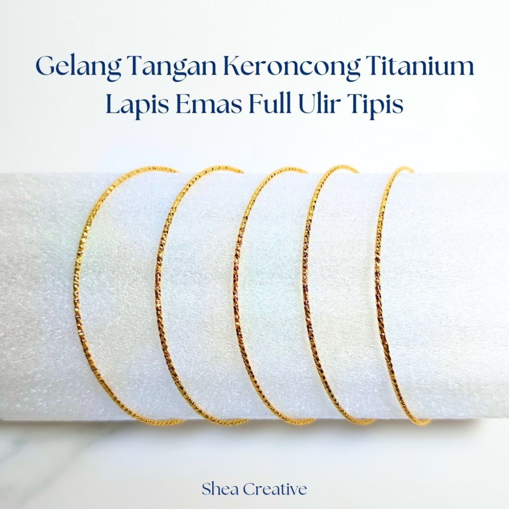 Gelang keroncong tipis full ulir titanium lapis emas size M | Gold plated titanium thin diamond cut 