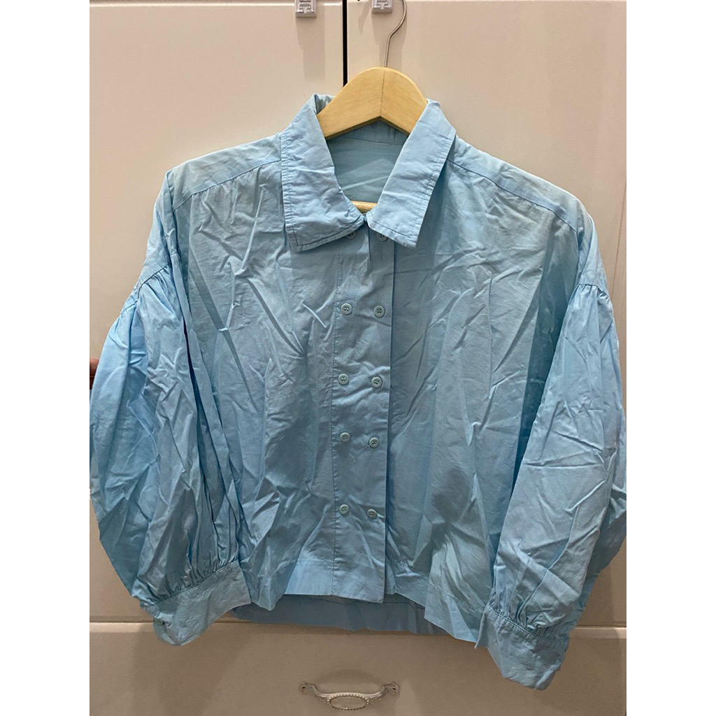 blouse crop outer kemeja blue sky