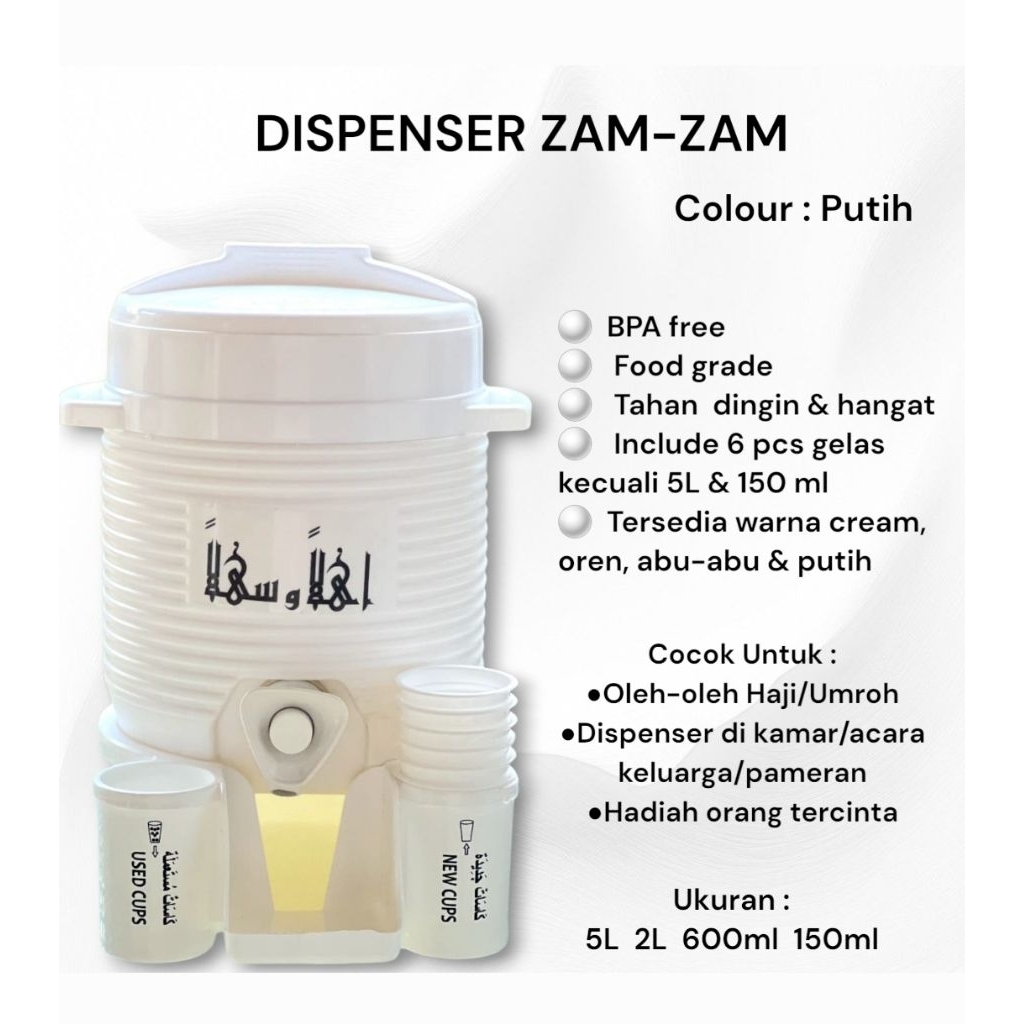 

Dispenser Zam Zam Import warna PUTIH oleh oleh haji