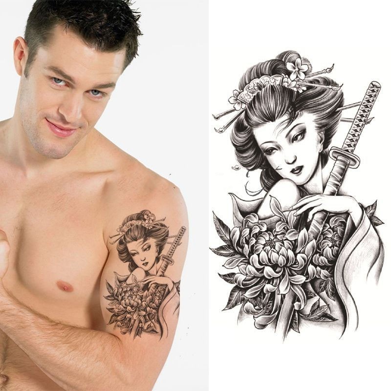 AZAM Tato Temporer Tatto Temporary TBS-8434 WANITA SAMURAI size 19x12cm tato basic tahan 2-5hari