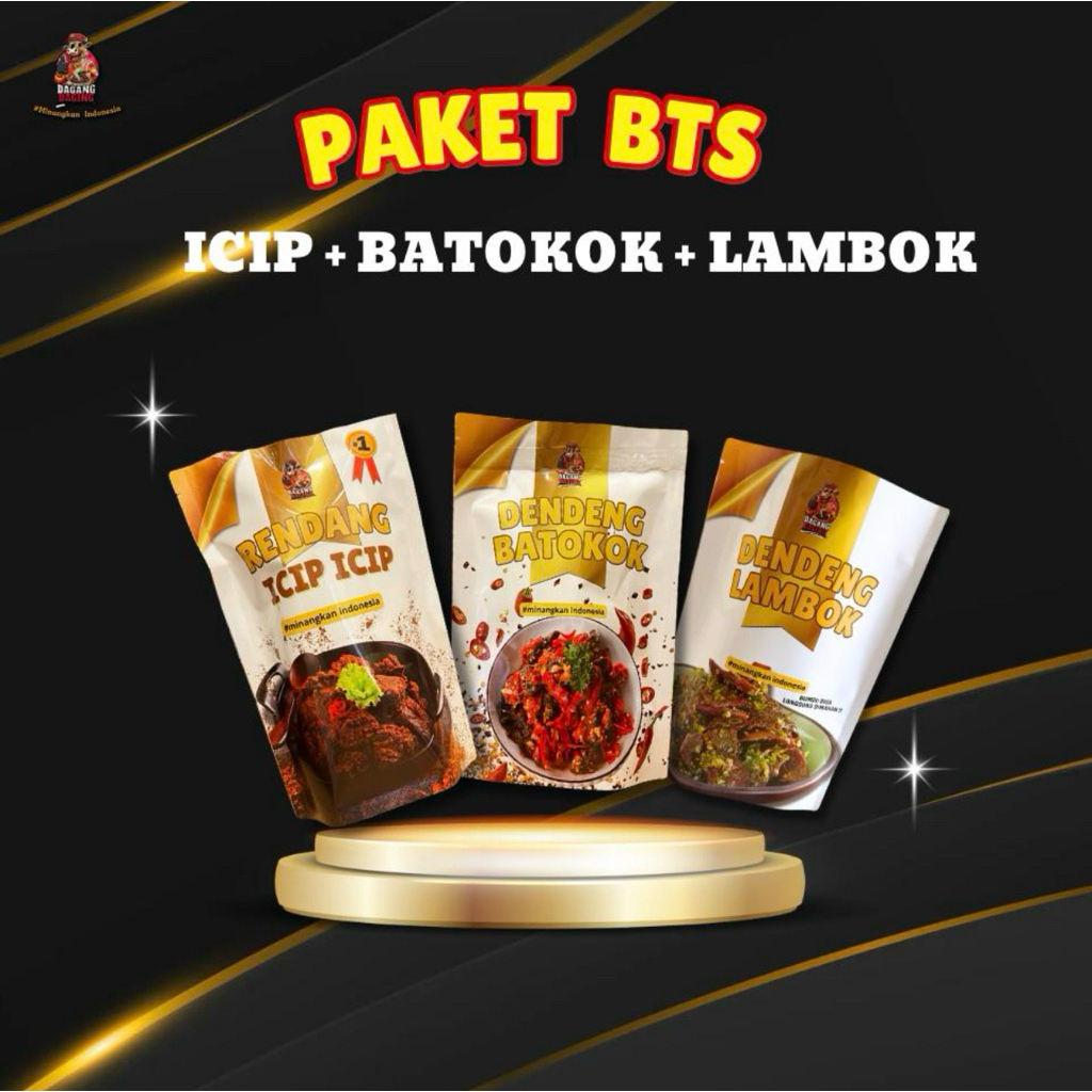 

PAKET TEROMPET ( RENDANG ICIP ICIP + DENDENG BATOKOK + DENDENG LAMBOK )