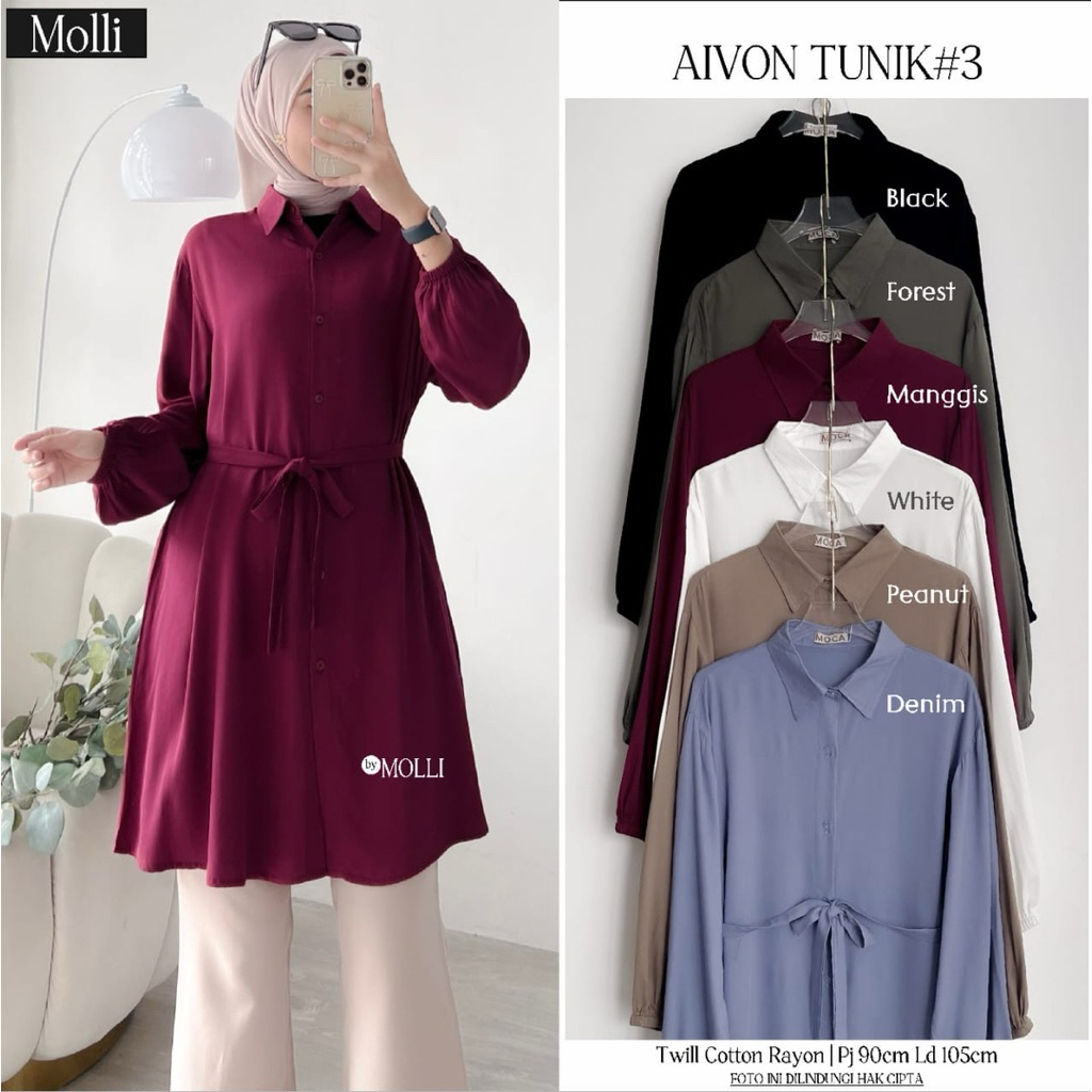 Tunik Atasan Katun Rayon Polos Original Moela & Moca