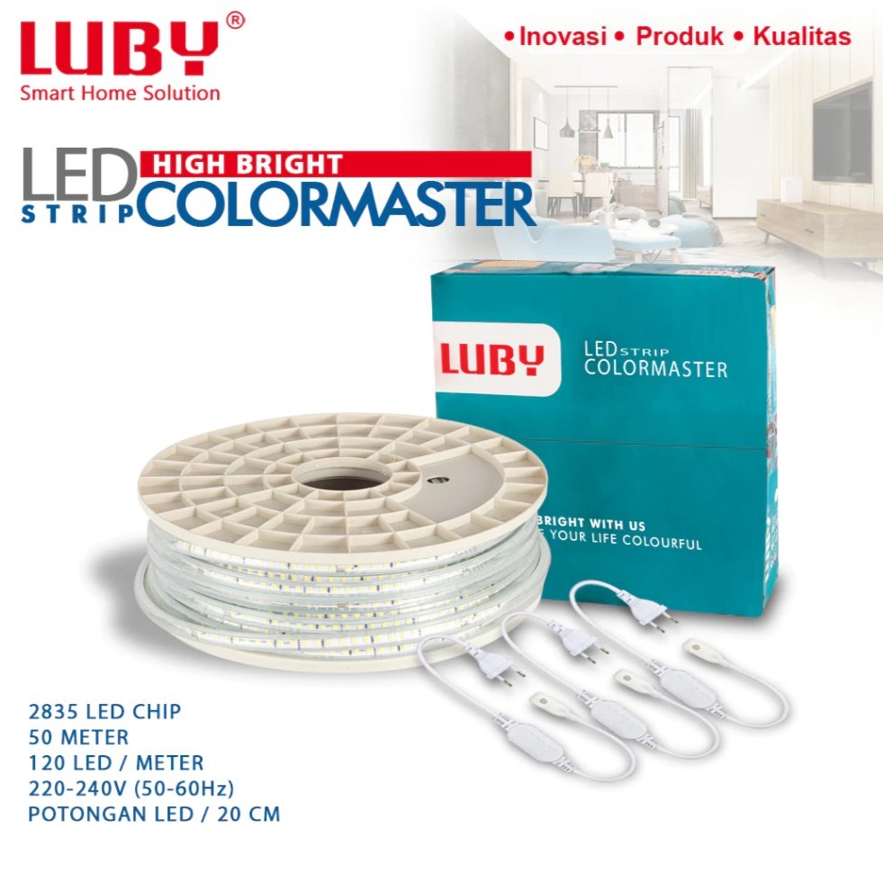 LUBY Lampu LED Strip Selang 2835 Colormaster 10.5W Panjang 50 Meter / 1 Roll 50 Meter LED Strip LUBY