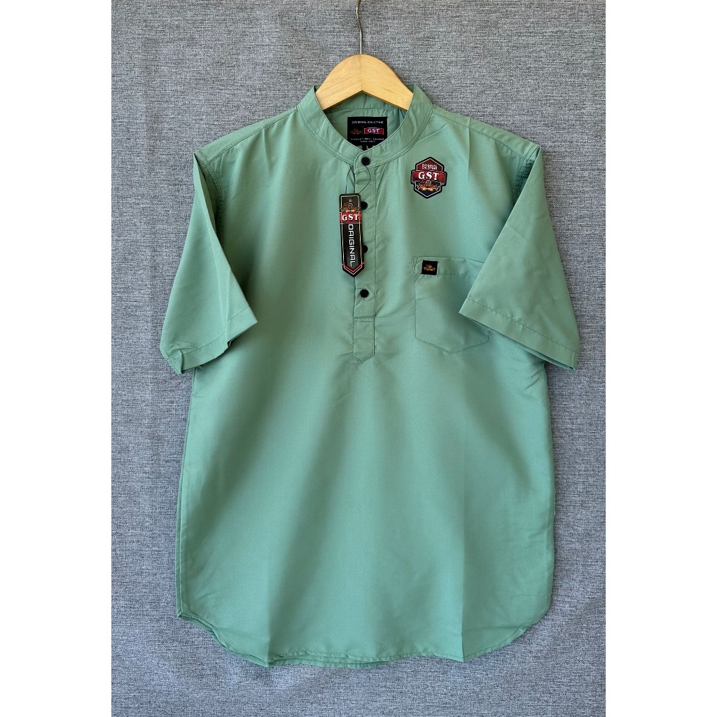 PALING POPULER Kemeja koko pria dewasa warna sage green polos lengan pendek