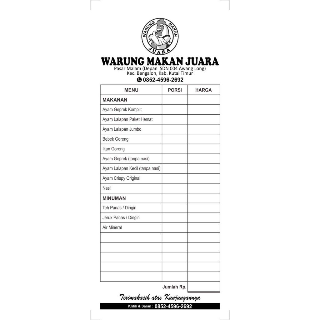 

Cetak Nota Warung Makan Juara