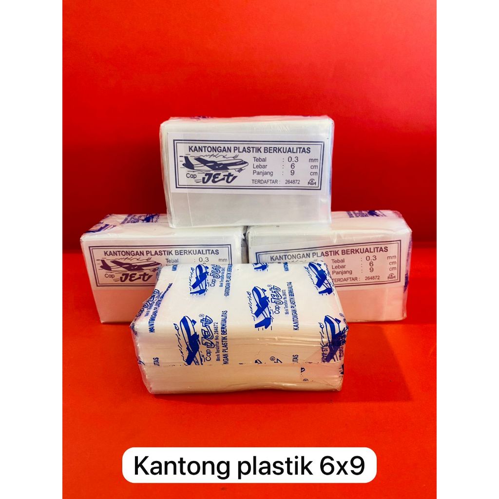 lastik Kantong / Kantong Plastik PP Tebal 0.03 Cap Jet Lebar 6 Cm Panjang 9 Cm