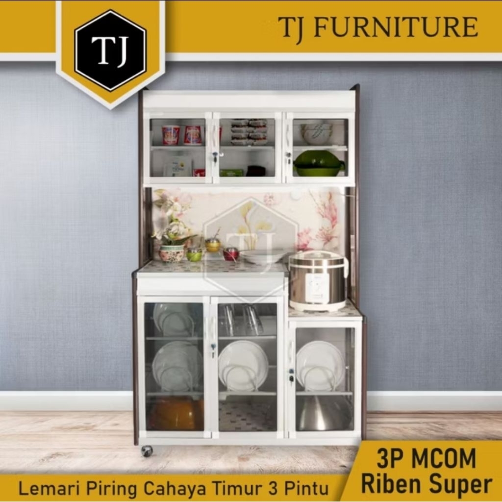 Cahaya Timur Rak Piring / Kitchen Locker / Lemari Dapur 3 Pintu - 3P MCOM Kaca Riben Super