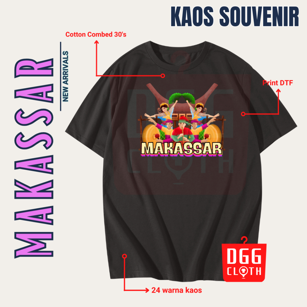 DGG Kaos Oleh-Oleh Makassar Black Tshirt Baju Souvenir Kota Makassar Dewasa Anak Type 2