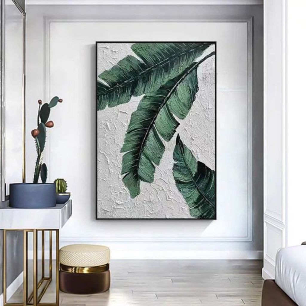 lukisan daun pisang aesthetic - handmade kanvas akrilik