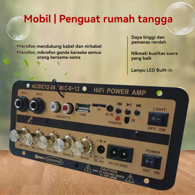 Karaoke Power Amplifier AC/DC12-24 MIDI8-12 HiFi/ Built-In Bluetooth Ultra-High Power Audio Amplifie
