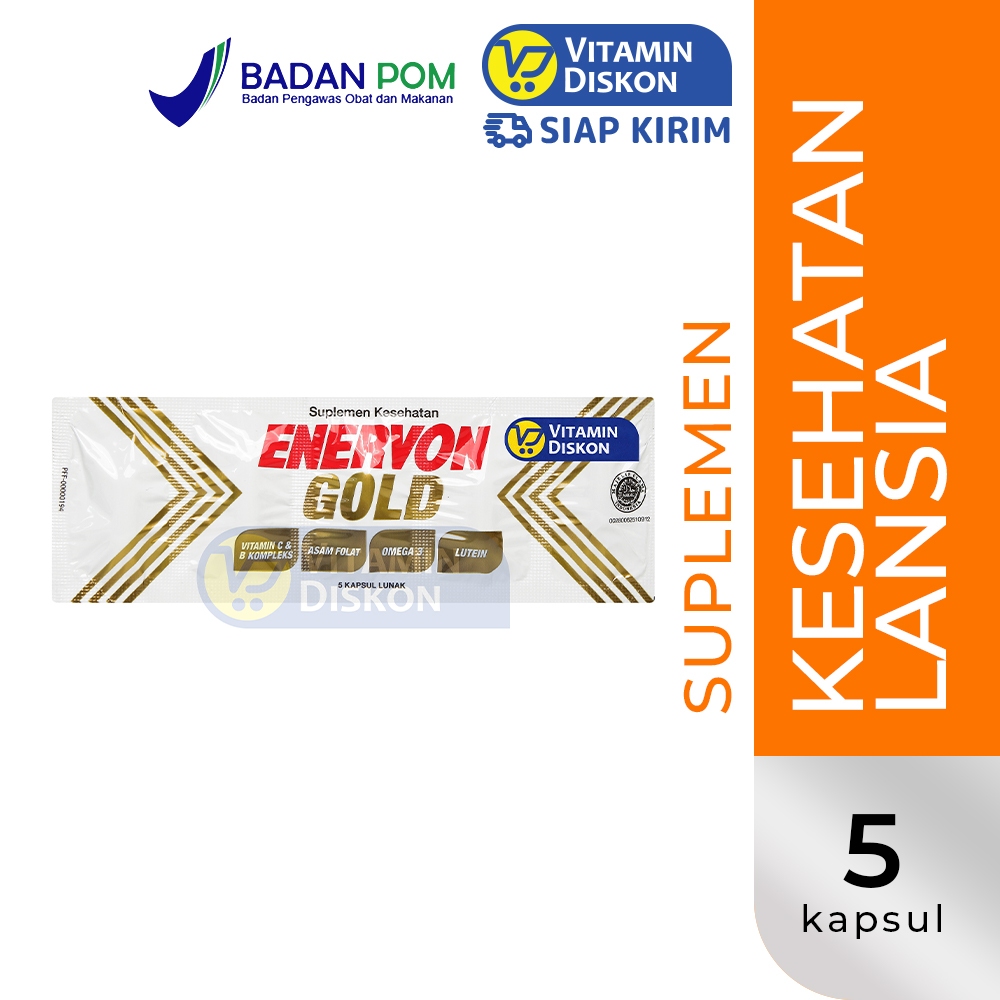 ENERVON GOLD - 1 STRIP ISI 5 KAPSUL | Suplemen Multivitamin Kesehatan Tubuh Lansia Antibodi Anti Pik