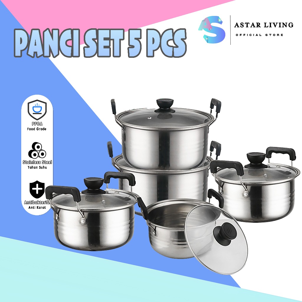 (AL) Panci Set Isi 5 pcs / Panci Steamer Set 5 Susun Tutup Stainless / Panci Set 5 Susun Stainless