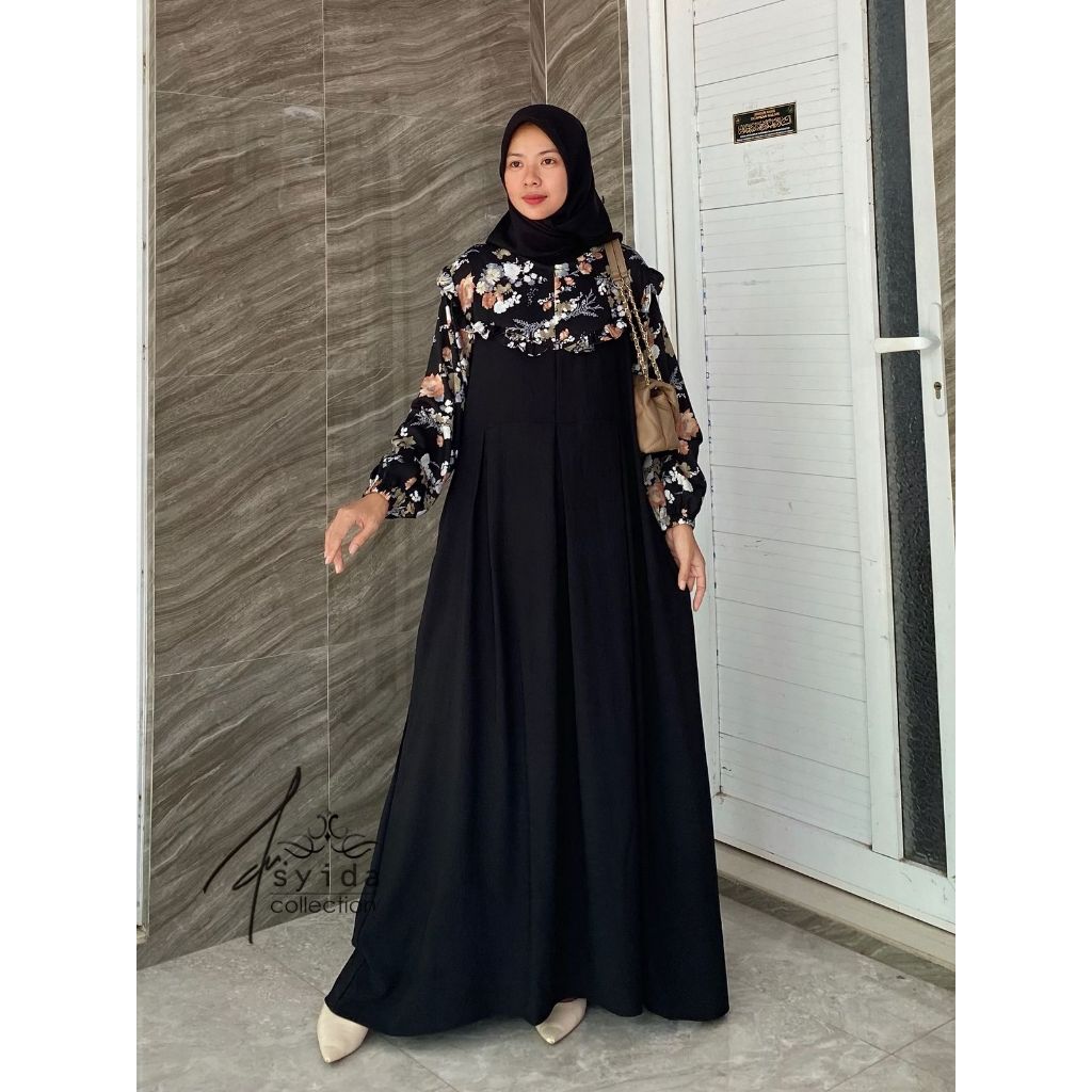 GAMIS CRINKLE MOTIF BUNGA KEKINIAN GAMIS CRINKLE MOTIF KOMBINASI MODEL TERBARU DRESS PREMIUM (SG)