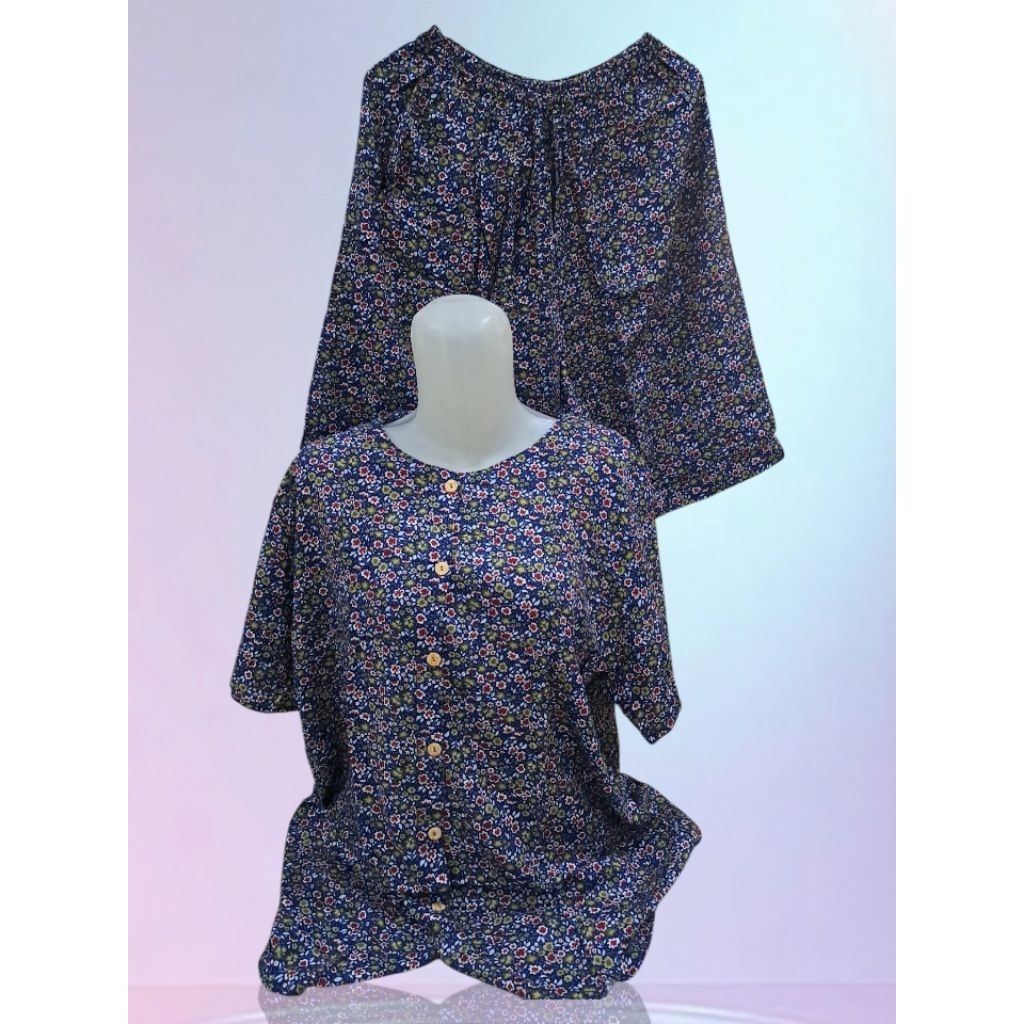 Setelan Baju Tidur Batik Gajah Putih Full Kancing ld 110cm