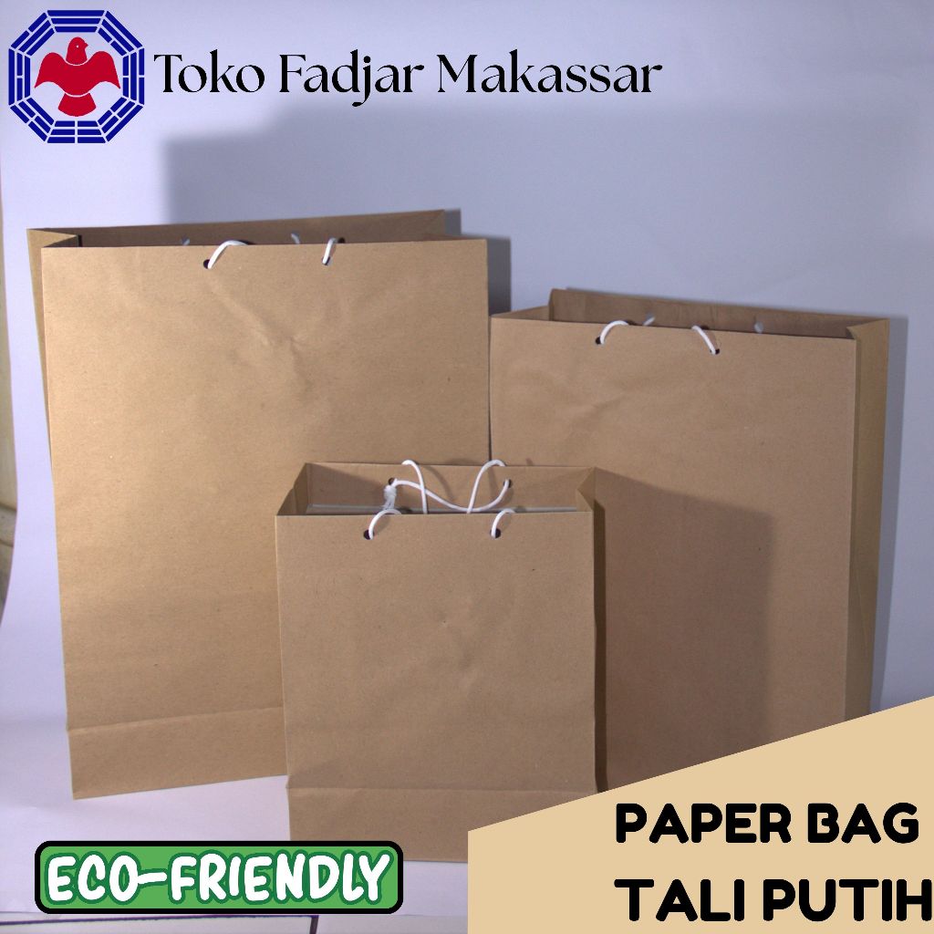 

Paper Bag/ Tas Kertas Tali Putih - Eco Friendly - Ukuran 20x24,5, 25X34,5 dan 30x40 -1 Lusin (12pcs)