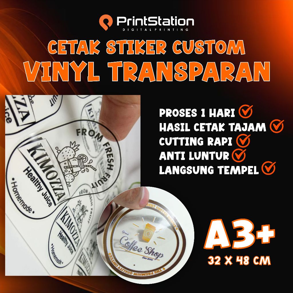 

STICKER STIKER SETIKER LABEL PRODUK TRANSPARAN DESIGN CUSTOM UKURAN A3