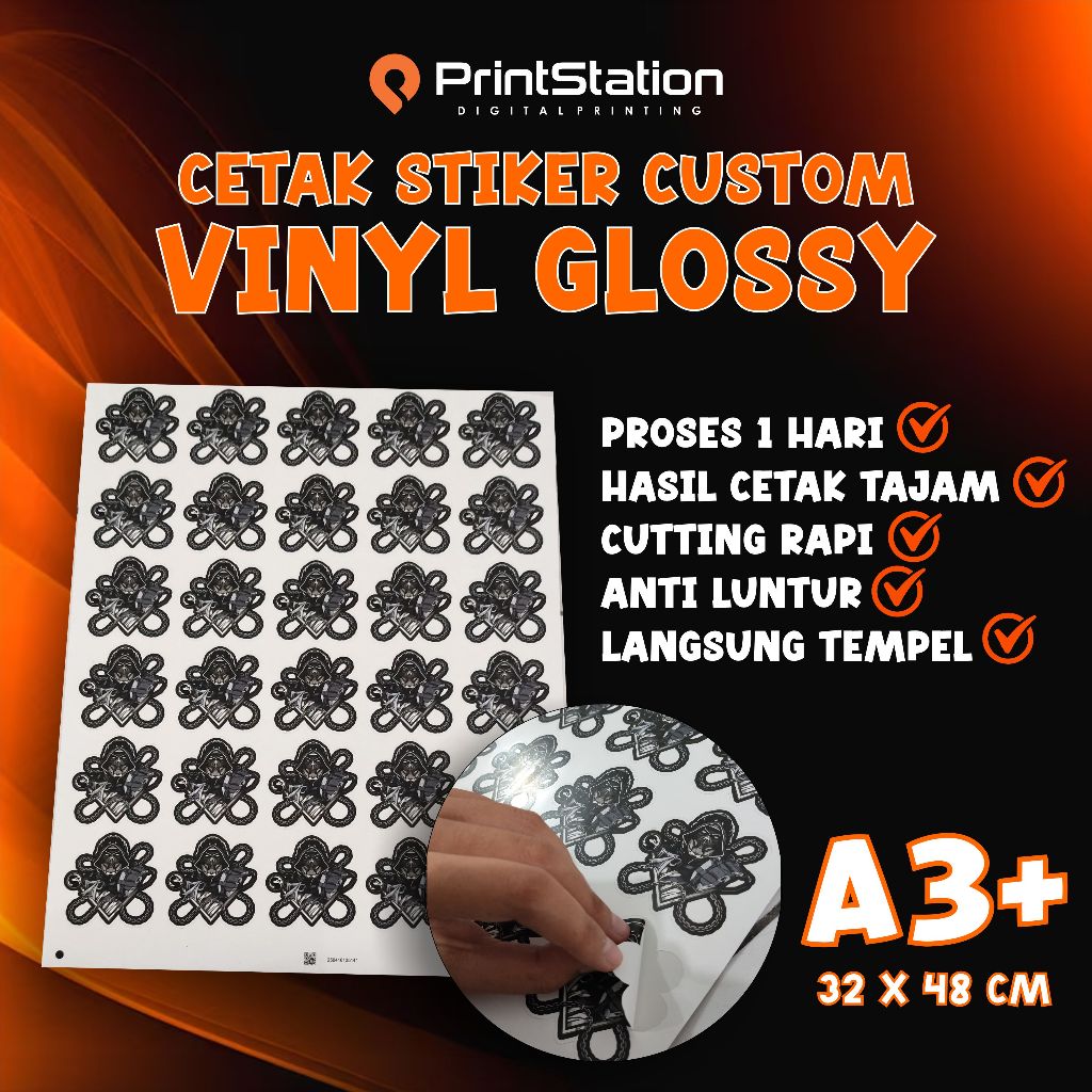 

CETAK STICKER STIKER SETIKER VINYL GLOSSY DESIGN CUSTOM UKURAN A3