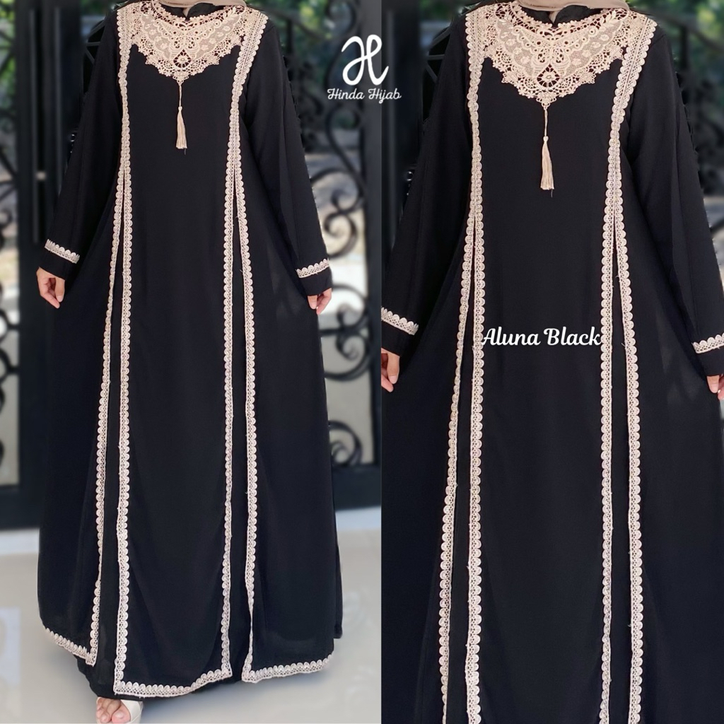 Hinda Hijab (Aluna Black, Aluna Dress) - Abaya Hitam Gamis Putih Dress Putih Terbaru Panjang untuk H