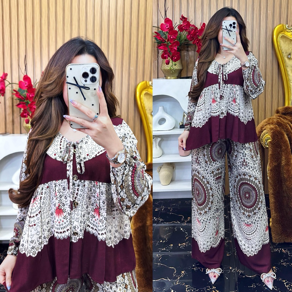 Set Arumi by DST collection/setelan jumbo bahan rayon adem/setcel busui