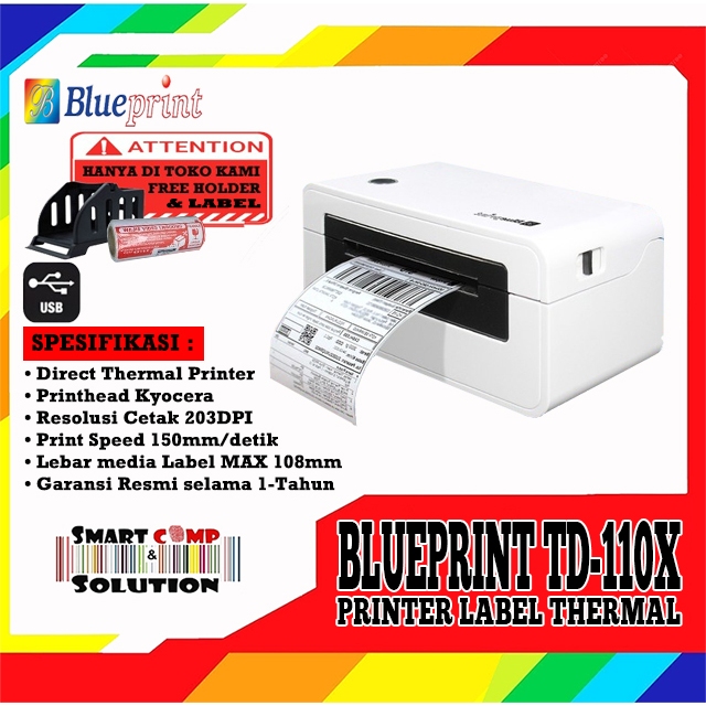 Printer Barcode Thermal Printer Label Resi A6 Blueprint TD110X / TD-110X / TD 110X USB