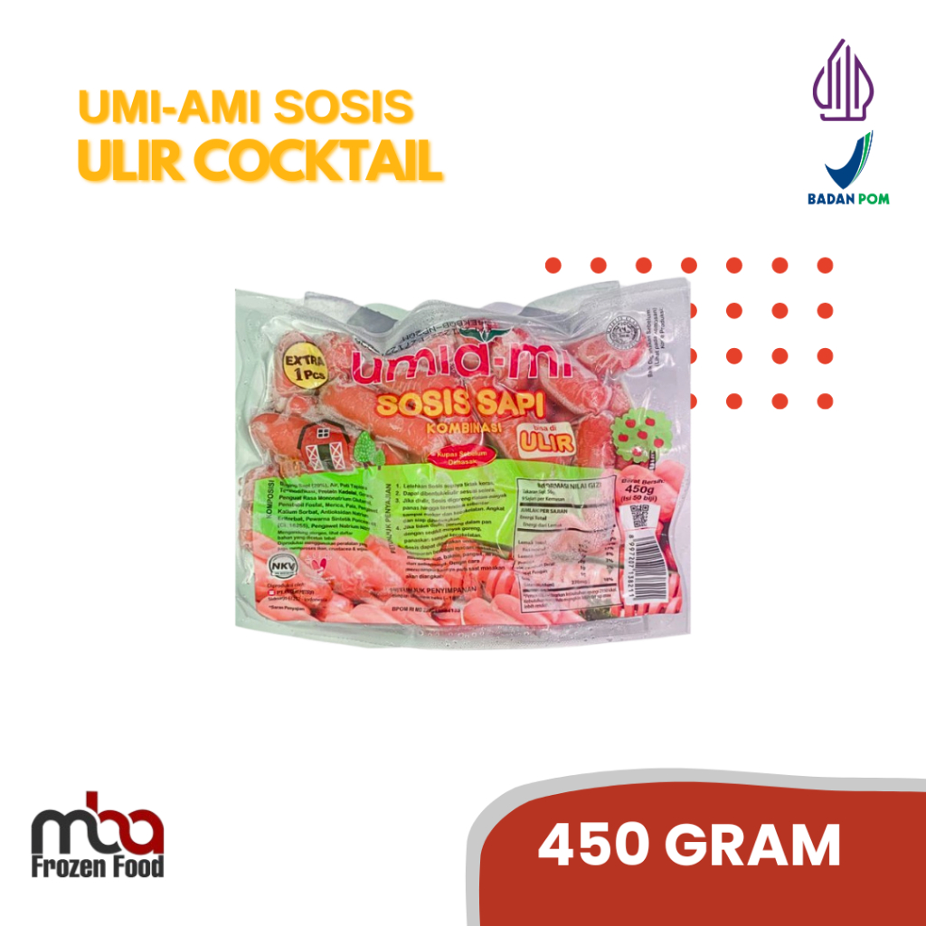 

Umi ami Sosis Sapi ulir (Cocktail) 450 gr Bernardi/Sosissapi /Sapi /Sosis /Daging /Kornet /Sate /Snack /Camilan /Dagingsapi /Dagingayam /Ayam /Frozen food
