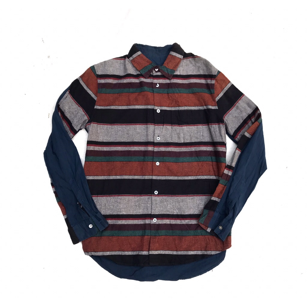 Vintage opening ceremony Navajo Blanket button up shirt  Multi plaid navy blue long sleeves shirt  S