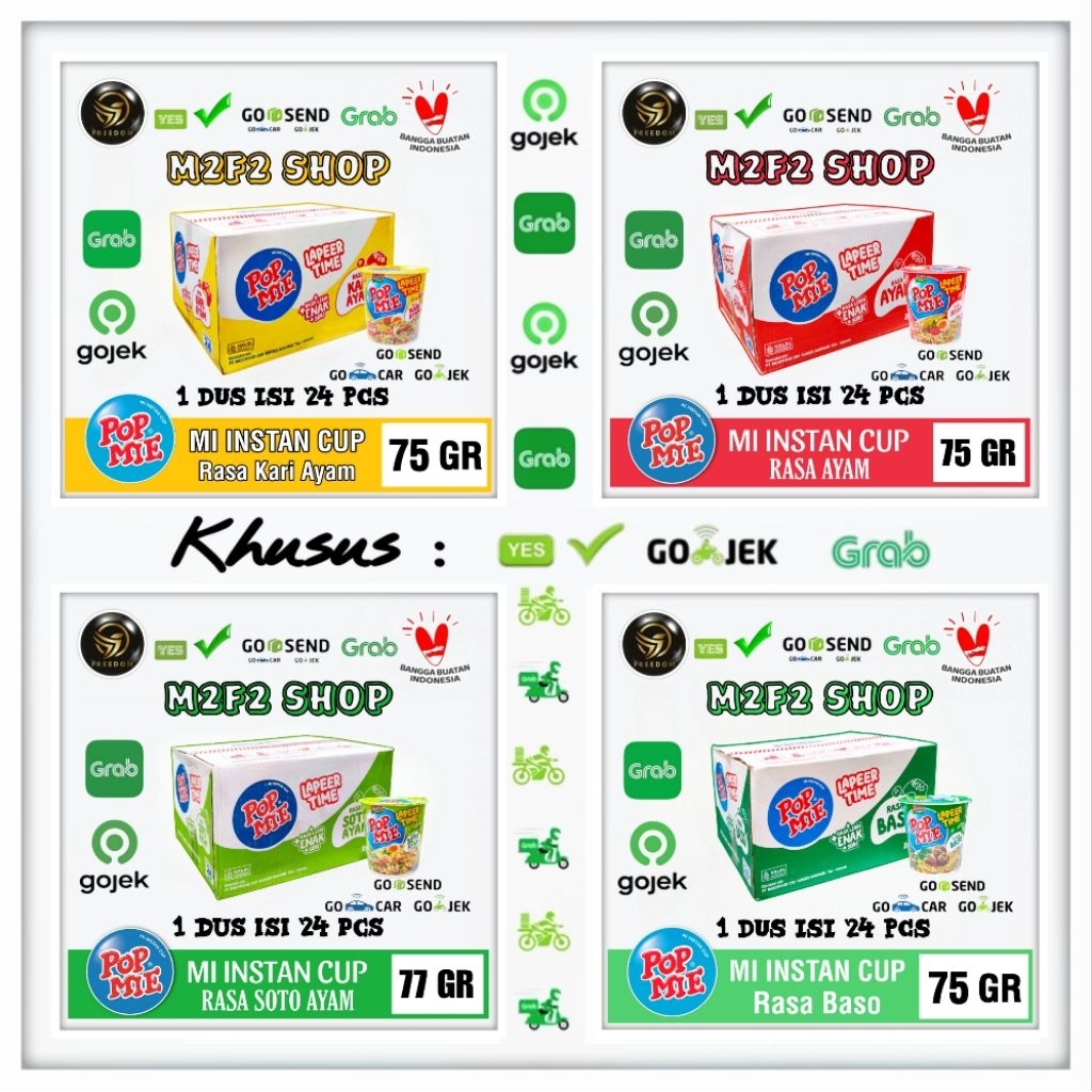 

POP MIE | Mi Instan Cup Kuah Rasa Baso, Kari, Soto, Ayam Semua Rasa - Kemasan Karton Isi 24 Pcs (Khusus Bluebird/Gosend/Grab)