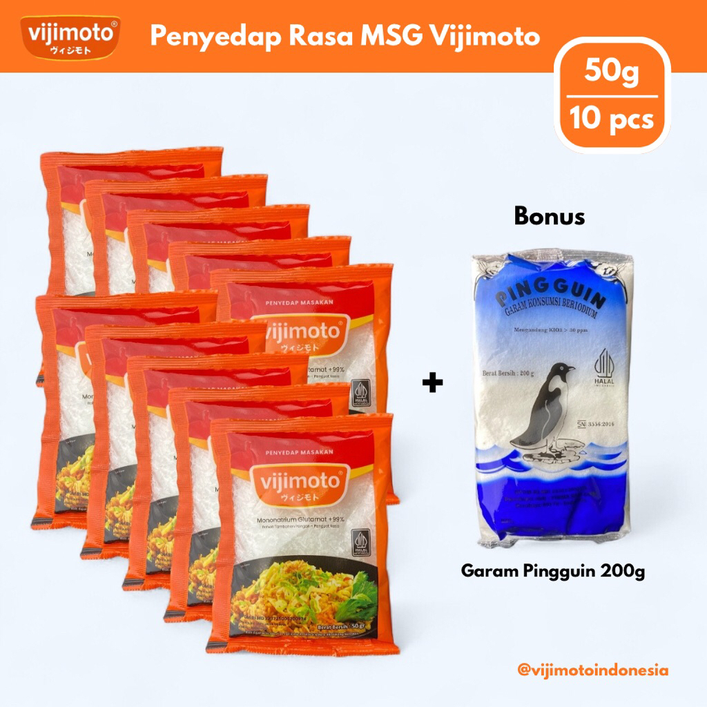 

VIJIMOTO - Penyedap Rasa MSG Vijimoto 50g (10 pcs) Berhadiah Garam Pingguin 200g - Micin - MSG