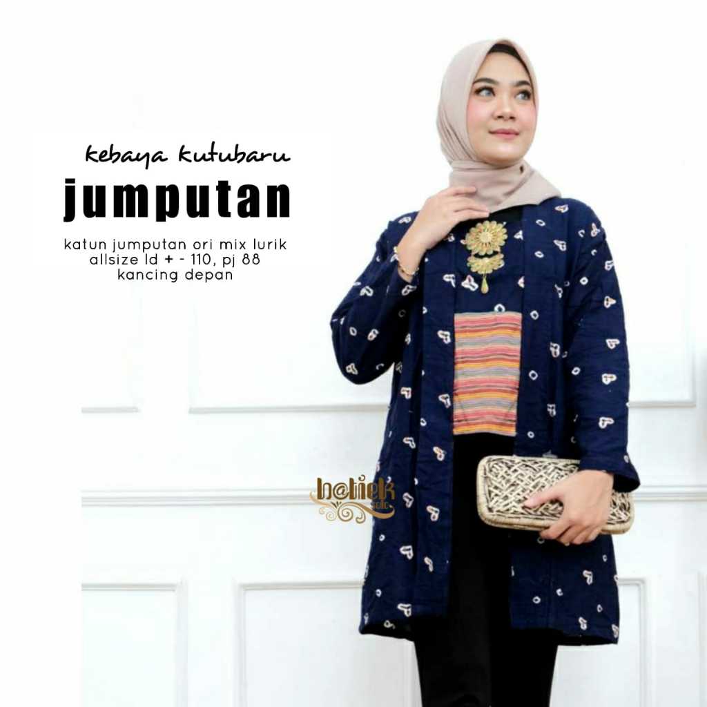 Kebaya Kutubaru Jumputan Lurik Blus Batik Tradisional Wanita Pakaian Daerah Katun Premium
