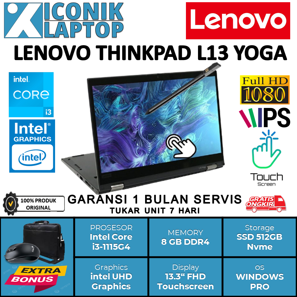 Laptop Touchcreen Lenovo Thinkpad L13 YOGA Gen2 Intel Core I3 1115G4 13.3 Inc FHD