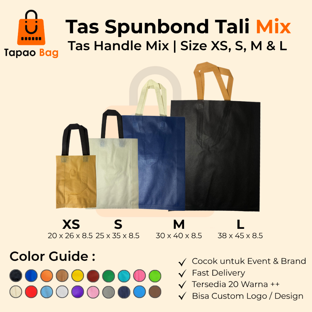 

Tas Spunbond Tali Mix Warna | Goodie Bag | Souvenir | ToteBag | Tas Ulang Tahun Anak - Pcs