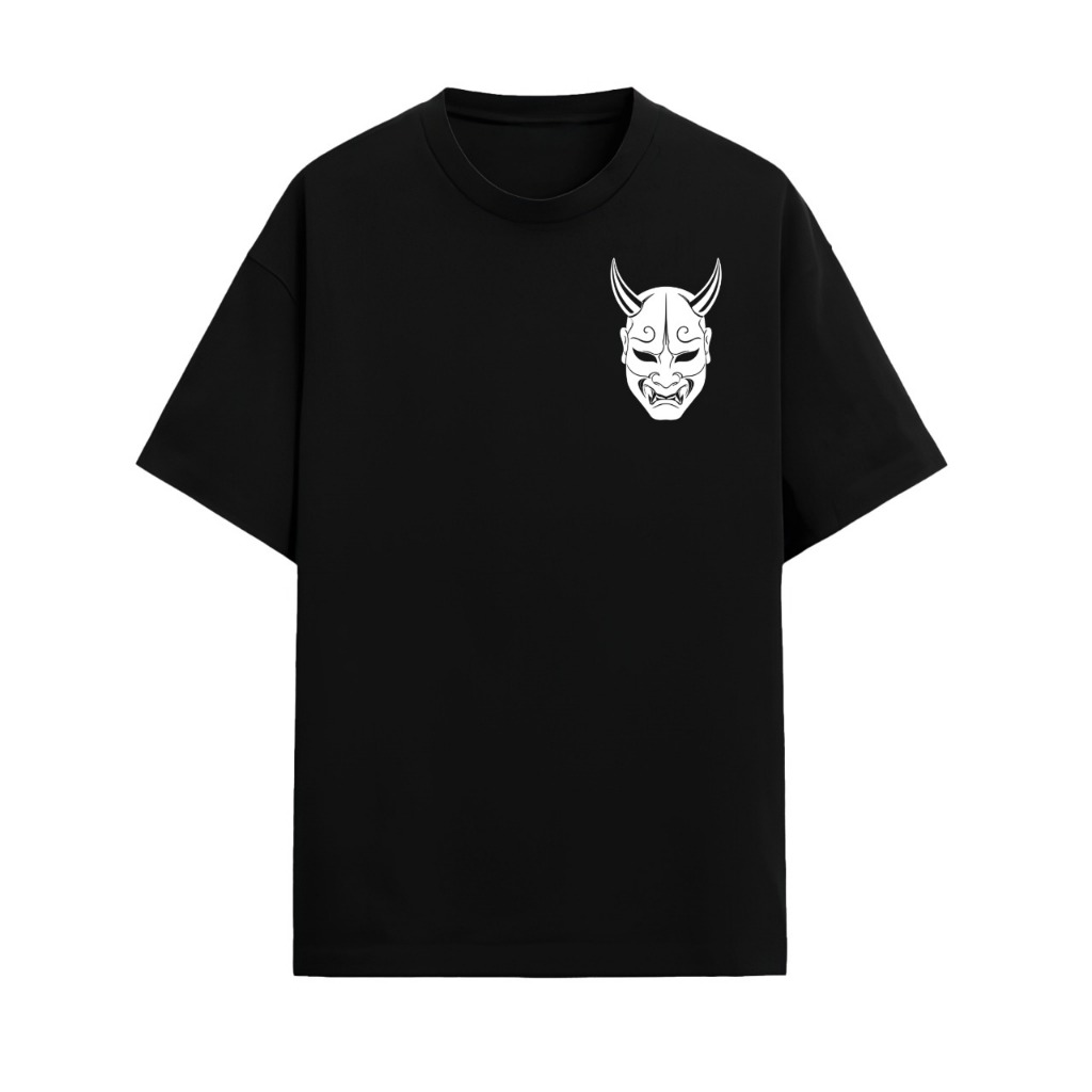 Kaos Hitam Oni Mask Premium | Desain Jepang Cyberpunk & Tradisional | Kaos Hitam | Kaos Hitam Unisex