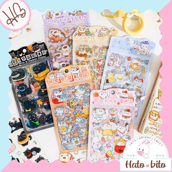 

1 set isi 4 lembar soft and cute cat sticker deco stiker kucing lucu diy scrapbook diary journal HB1974