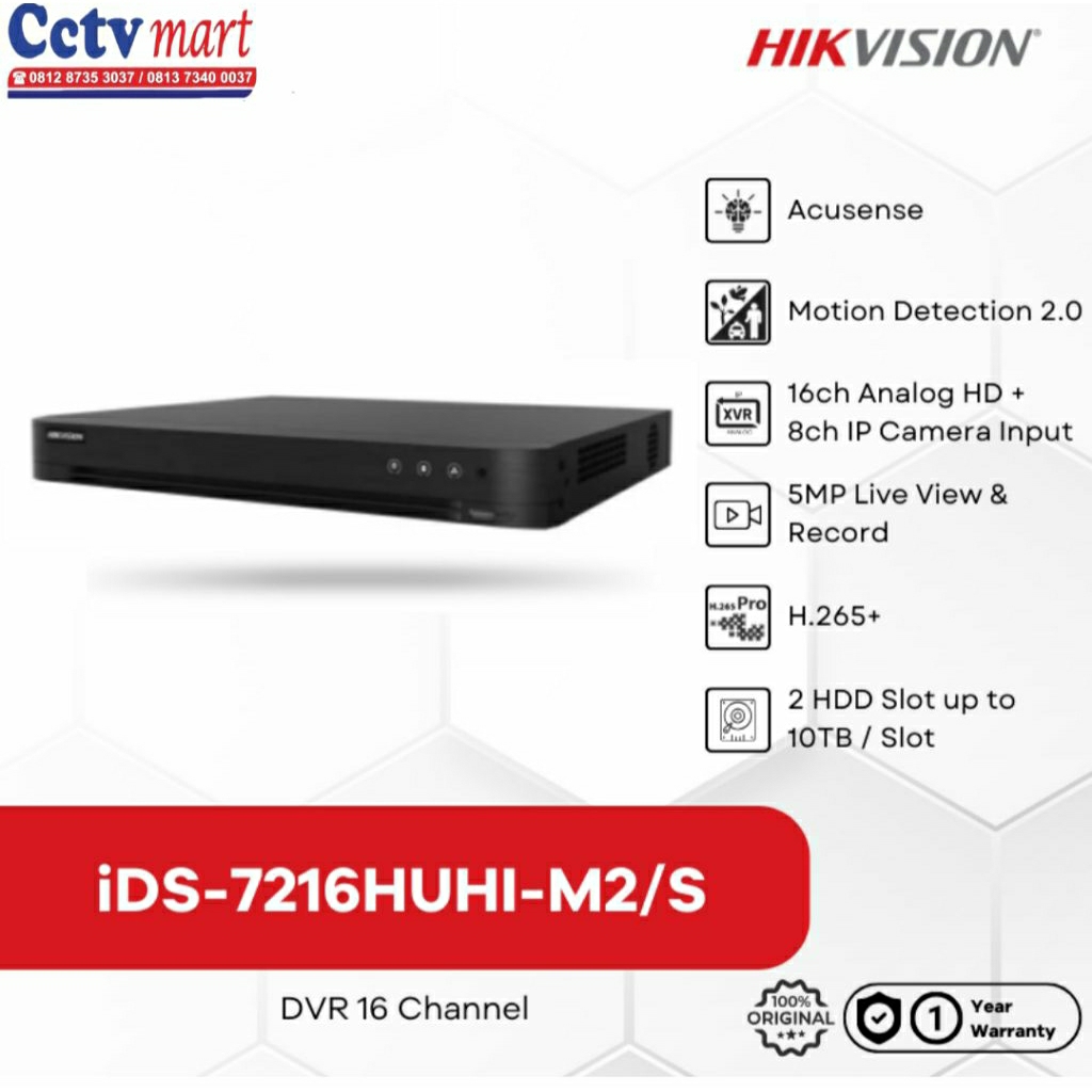 Hikvision DVR 16 Channel up to 8 MP-IDS-7216HUHI-M2/S