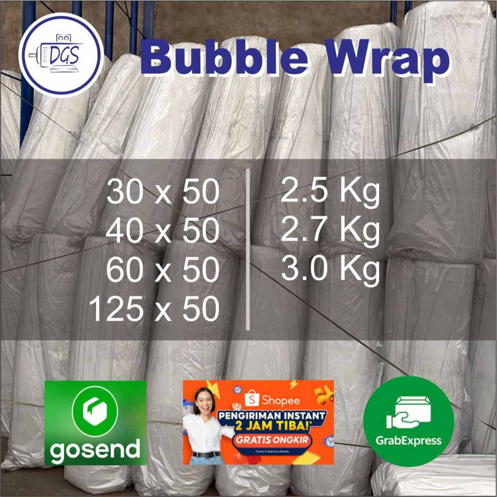 

PAKET ROLL BUBBLE WRAP SURABAYA 30 40 60 125 CM X 50 METER BERAT 3 Kg - DGS