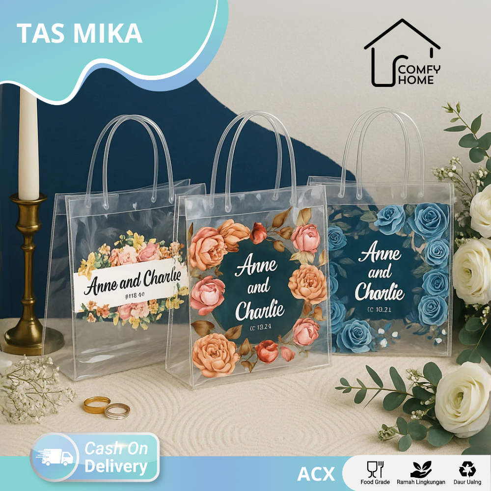 

Tas Mika Bridesmaid Bening Transparan / Tas Mika Custom Souvenir Nikahan Wedding / Tas Mika Transparan Bridesmaid / Tas Mika Hampers Wedding ACX15
