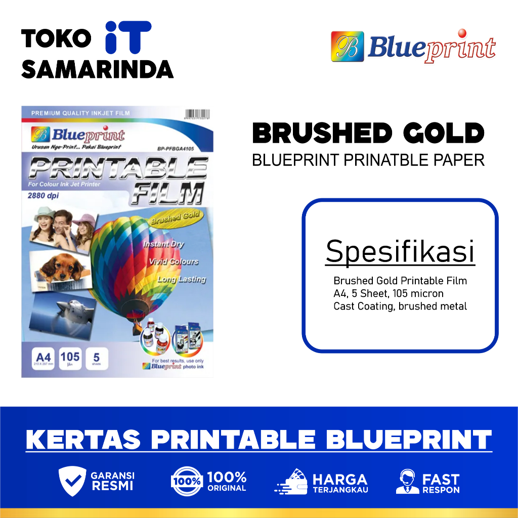 

Kertas Film / Brushed Gold Printable Film BLUEPRINT A4