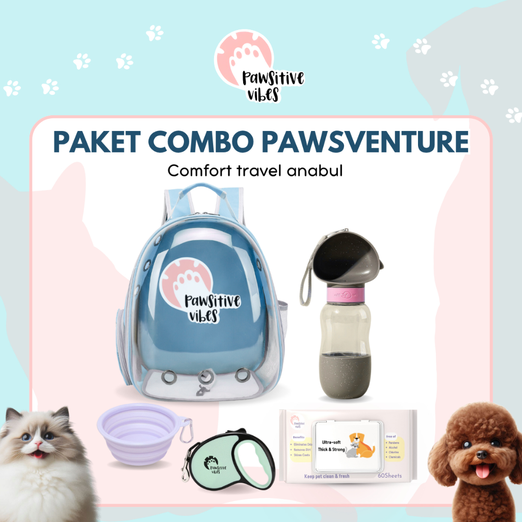Pawsitive Vibes Paket Pawsventure 150Ribu Tas Astronot Pet Travel Bottle Tali Tuntun Untuk Anjing