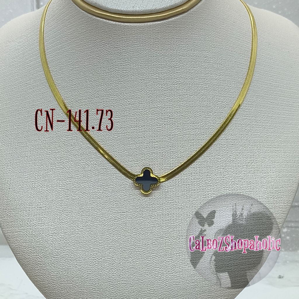 CN-141.73 Kalung Four Clover Hitam Tali Tebal