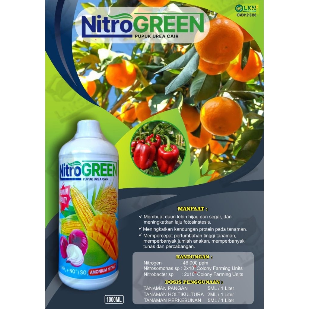 Pelebat daun | Pupuk Urea cair | Mempercepat perumbuhan tinggi tanaman | Nitrogreen 1liter Produk LK