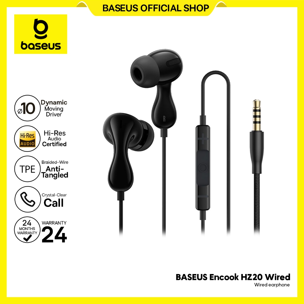Baseus Encok HZ20 Wired Earphone Headset Kabel Audio Jack 3.5mm Bass Hi-Res Sound