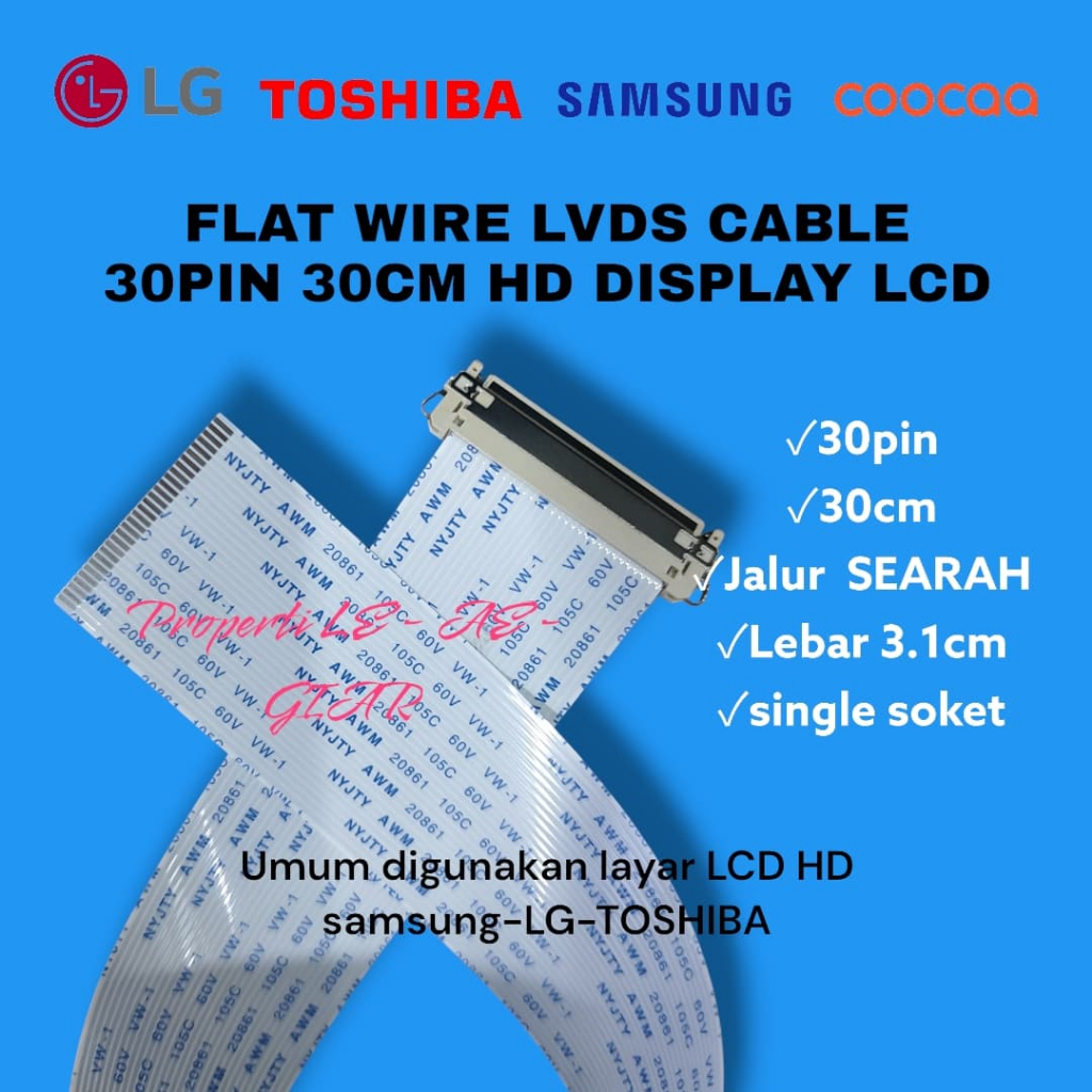 LVDS 30 PIN CABLE FLAT WIRE FFC SOFT CABLE 30PIN  SEARAH 30CM 30 PIN KABEL PANEL LCD LED TV HD 30PIN