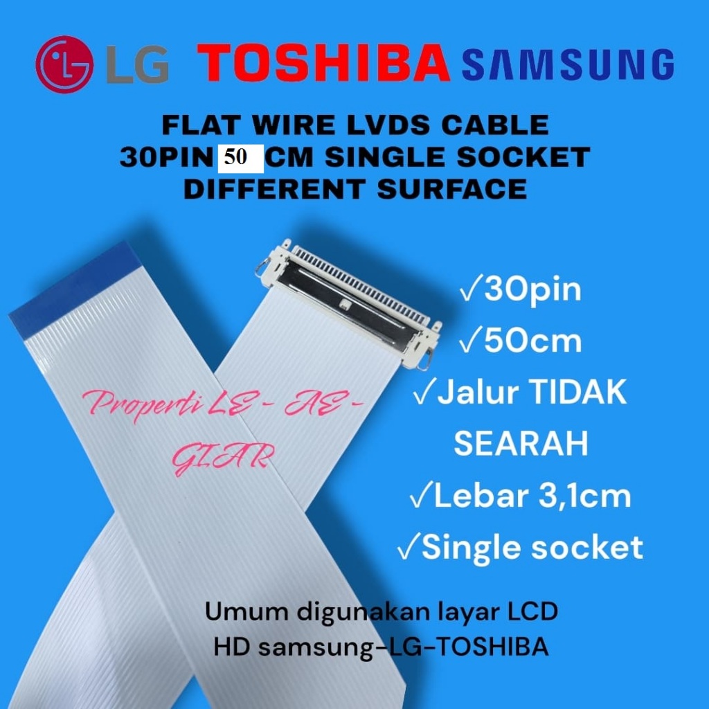 LVDS 30 PIN CABLE FLAT WIRE FFC SOFT CABLE 30PIN  TIDAK SEARAH 50CM 30 PIN KABEL PANEL LCD LED TV HD