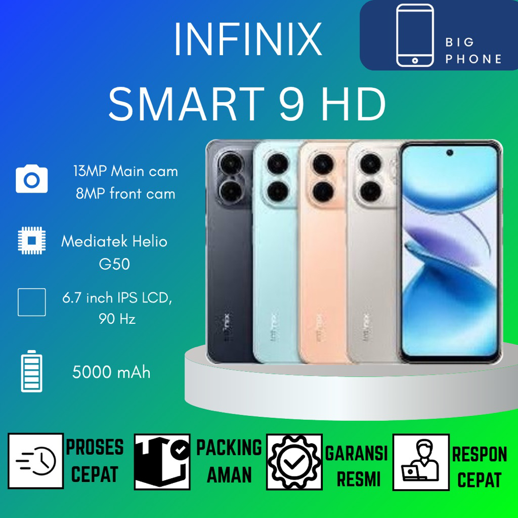 INFINIX SMART 9 HD 4/64 ORI GARANSI RESMI BLACK, GREEN, GOLD, TITANIUM