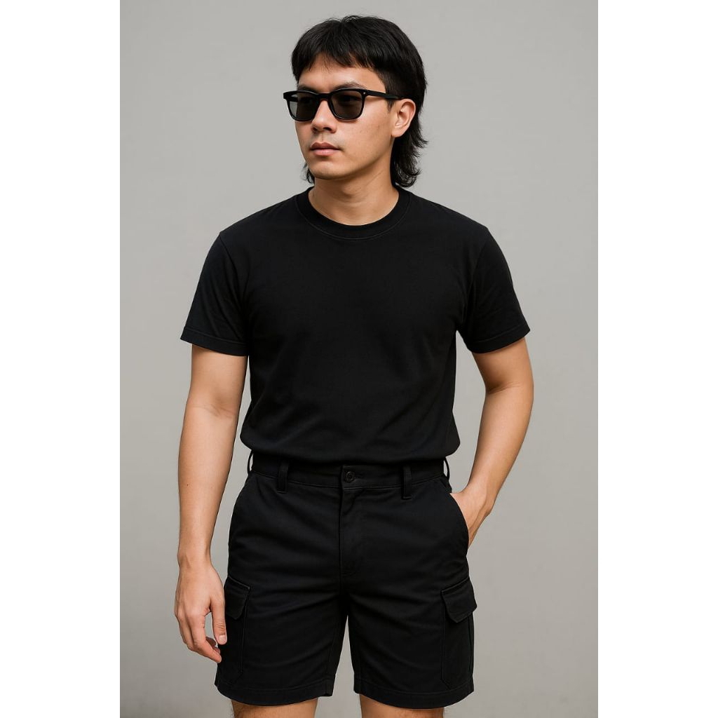 CELANA PENDEK CARGO PRIA HITAM POLOS