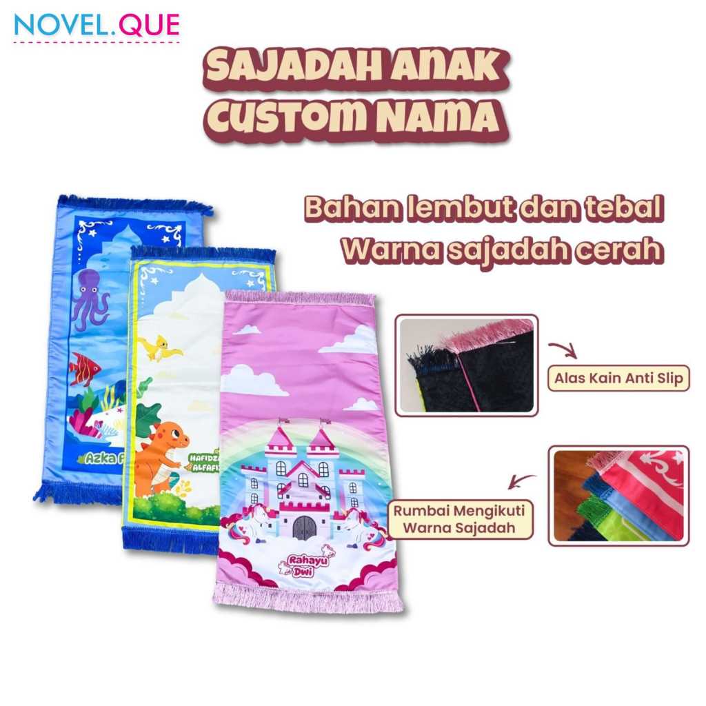 Sajadah Anak Custom Nama Empuk Tebal Anti Slip karakter Sajadah Anak Custom Nama Perempuan Laki-laki