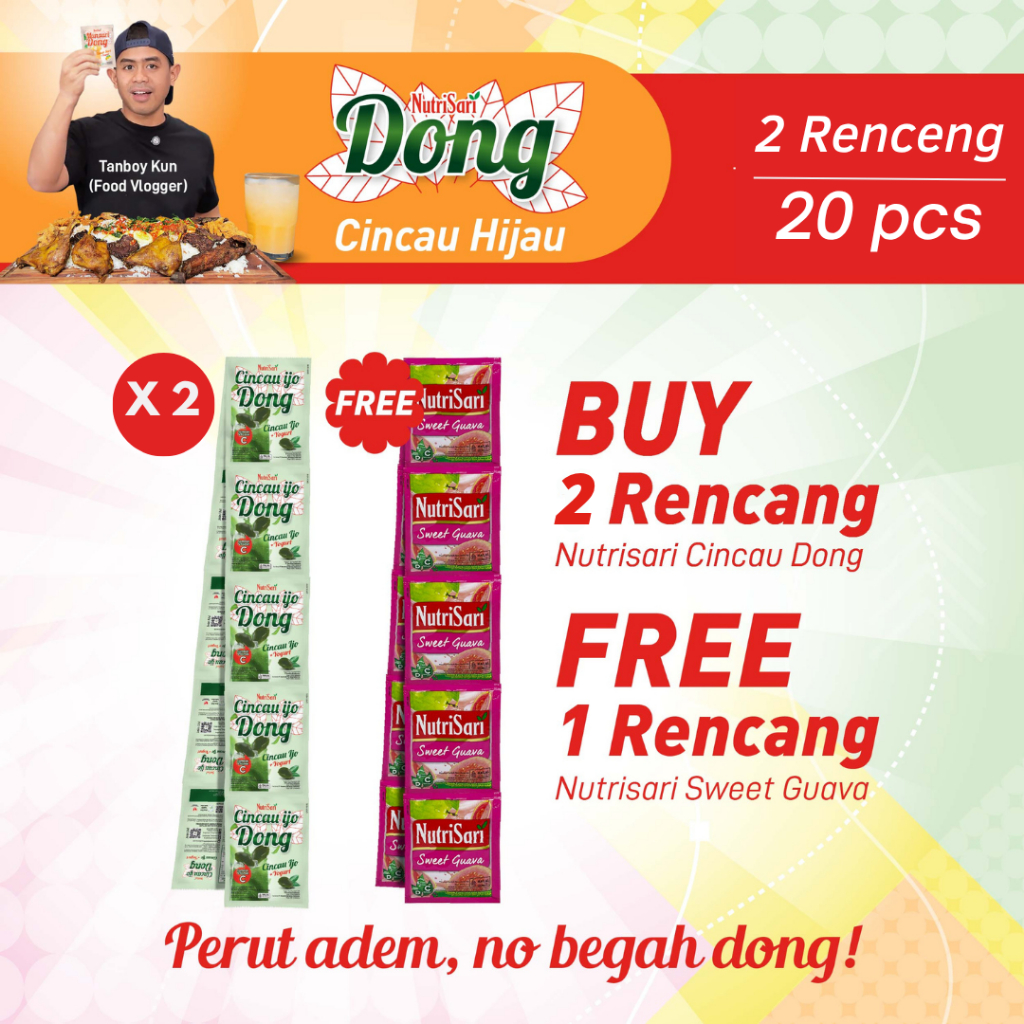 

Nutrisari Dong Minuman Rasa Cincau Hijau [14gr x 20 sachet] FREE 1 Renceng Nutrisari Sweet Guava