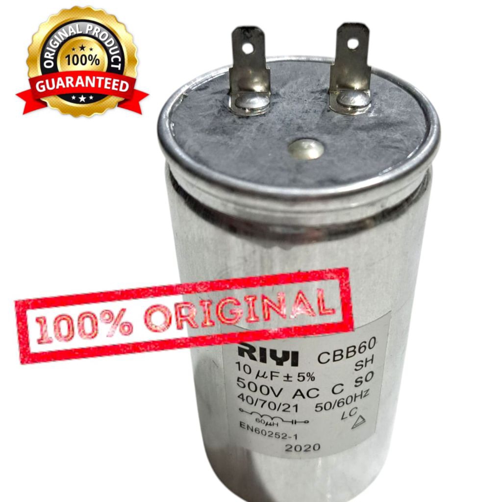 kapasitor mesin cuci Polytron 1 tabung 10 uf 500 vac top loading bukaan atas original RIYI CBB60