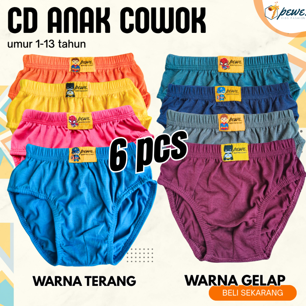 6 pcs celana dalam anak cowok  Polos  CD Anak Cowok usia 9-13 tahun - celana dalam anak cowok ABG - 