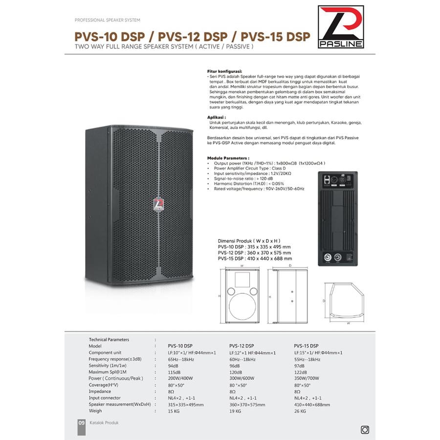 Speaker MONITOR Aktif Pasline PVS 15 DSP / PVS-15DSP / PVS15DSP – Bluetooth Full Range Speaker 15″ Original – bahan box kayu